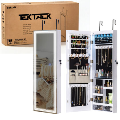 Tektalk Jewelry Cabinet with 3 Groove Mirror Lamps