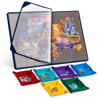 Tektalk Jigsaw Puzzle Board with 6 Color Sorting Trays Portable, Up to 1000 Pieces – Grey