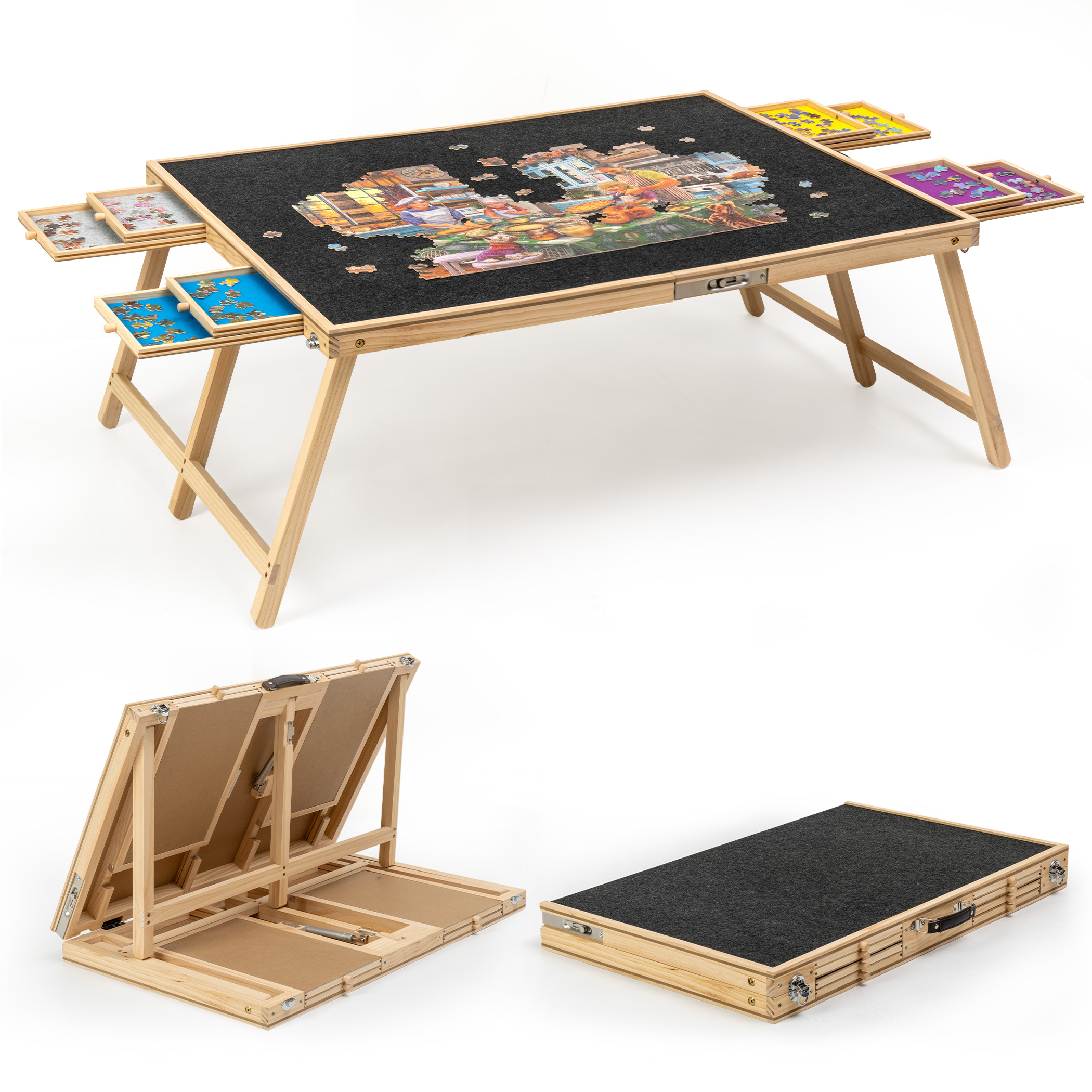 Tektalk 2000 Piece Foldable Puzzle Board with Covers – Black