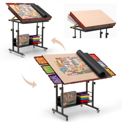 Tektalk 2000 Piece Foldable Jigsaw Puzzle Table with Angle & Height Adjustment – Black