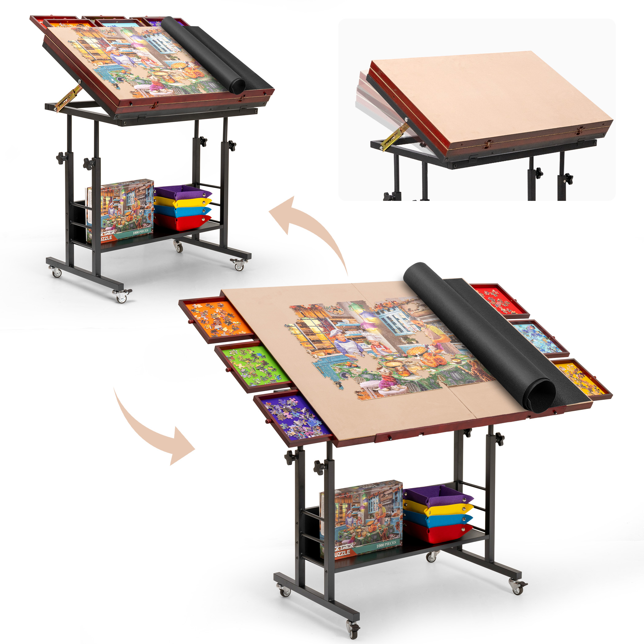 Tektalk 2000 Piece Foldable Jigsaw Puzzle Table with Angle & Height Adjustment – Black