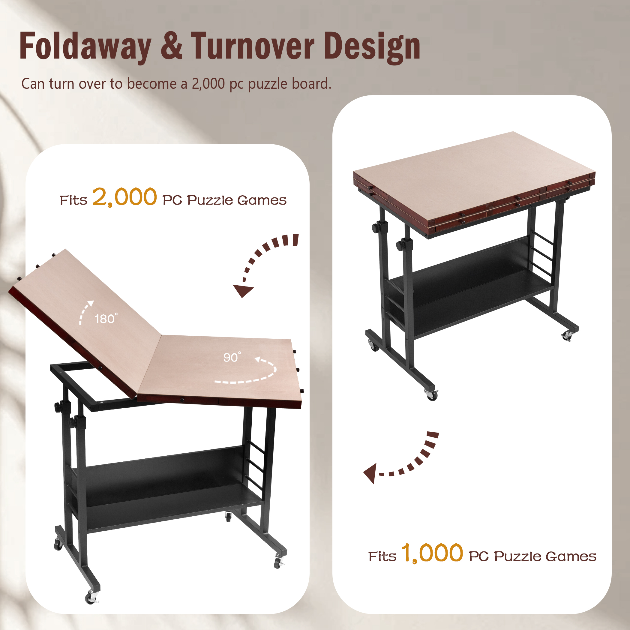 Tektalk 2000 Piece Foldable Puzzle Board with Height Adjustment – Black - Image 2