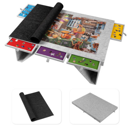 Tektalk Felt Jigsaw Puzzle Board with 5 Colored Drawers - Light Gray