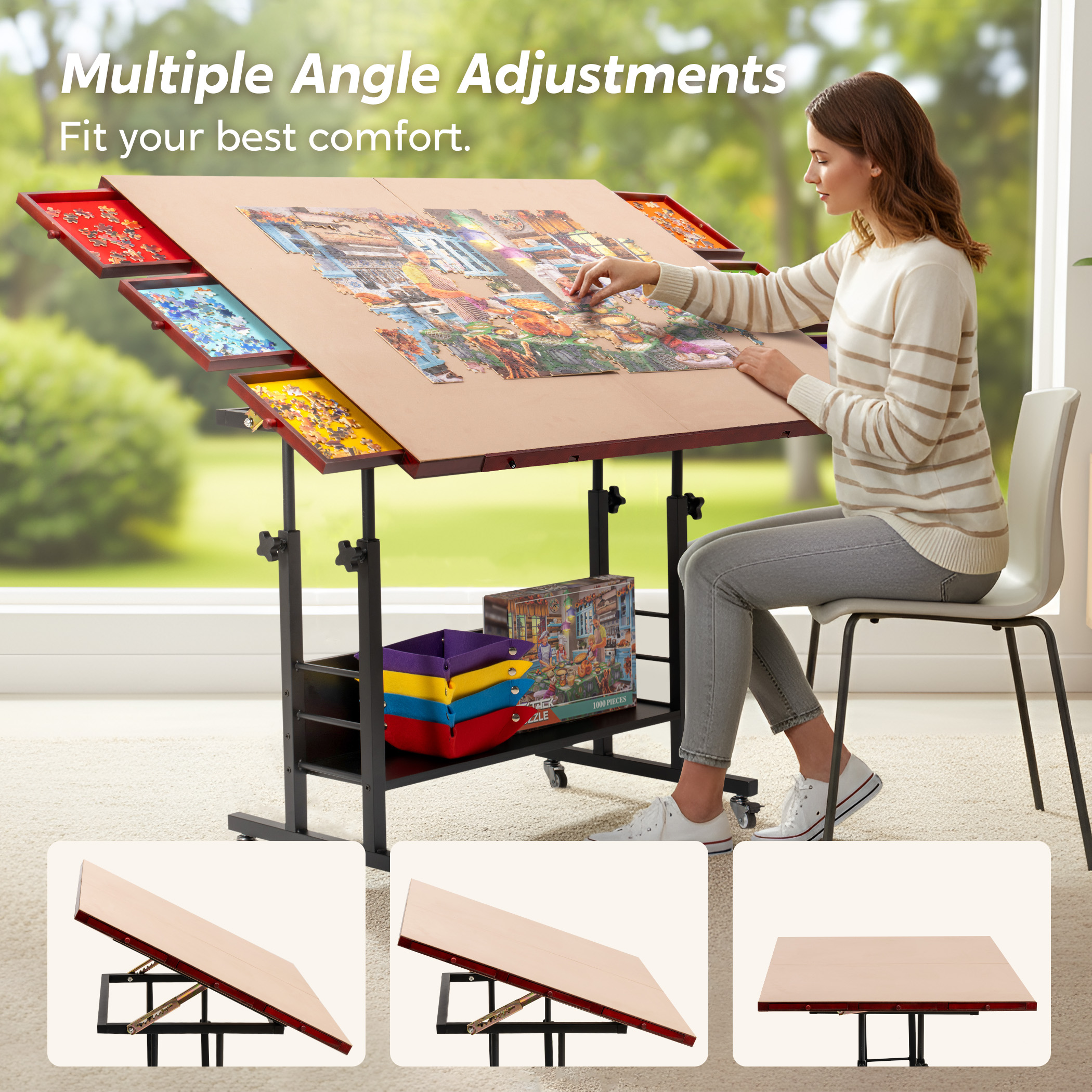 Tektalk 2000 Piece Foldable Jigsaw Puzzle Table with Angle & Height Adjustment – Black - Image 2