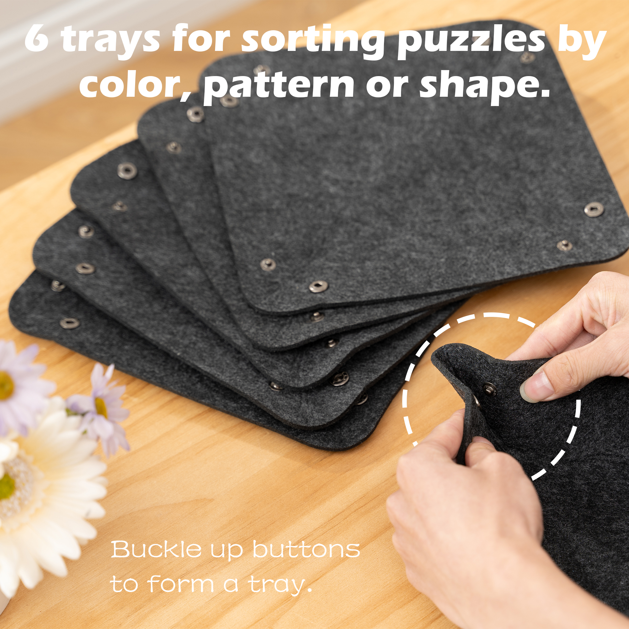 Tektalk Jigsaw Puzzle Board with 6 Sorting Trays, Up to 1000 Pieces – Gray - Image 2