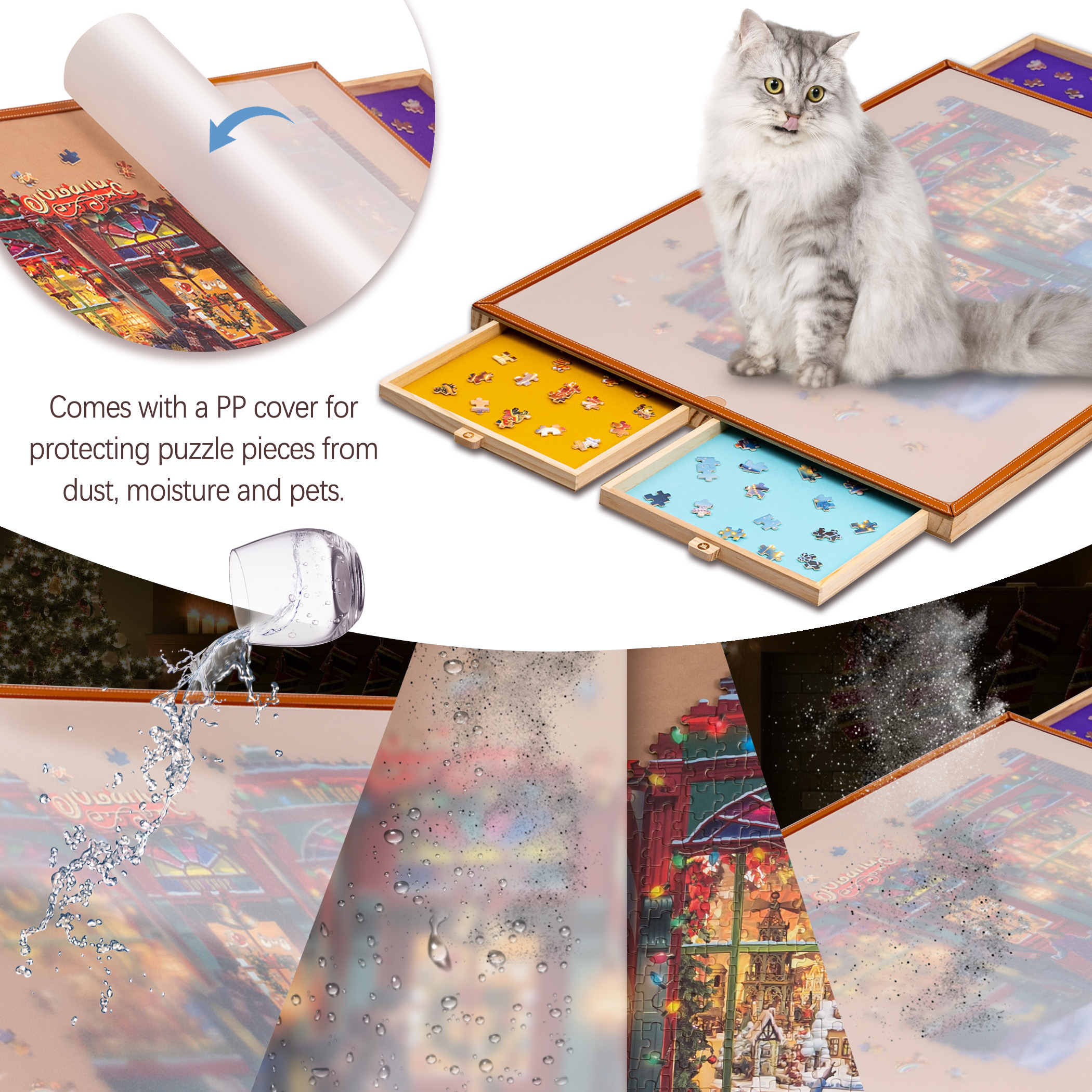 Tektalk Jigsaw Puzzle Table with Leather Bar, for Up to 1500 Pieces - Image 3