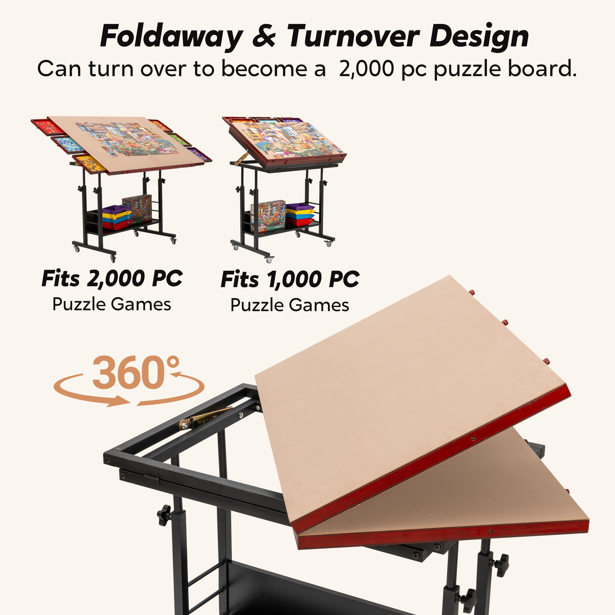 Tektalk 2000 Piece Foldable Jigsaw Puzzle Table with Angle & Height Adjustment – Black - Image 3