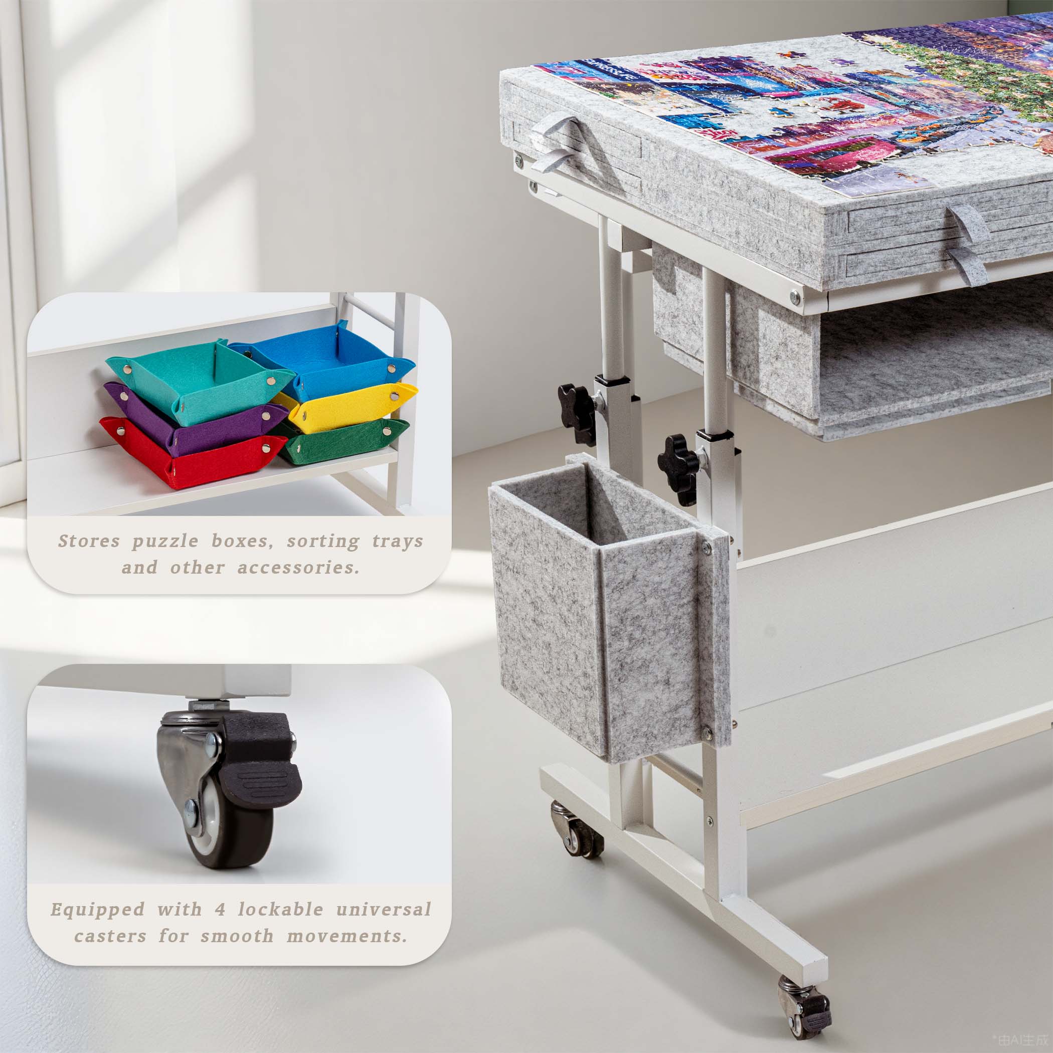 Tektalk 2000 Piece Foldable Felt Jigsaw Puzzle Table with Height Adjustment - Light Gray - Image 3