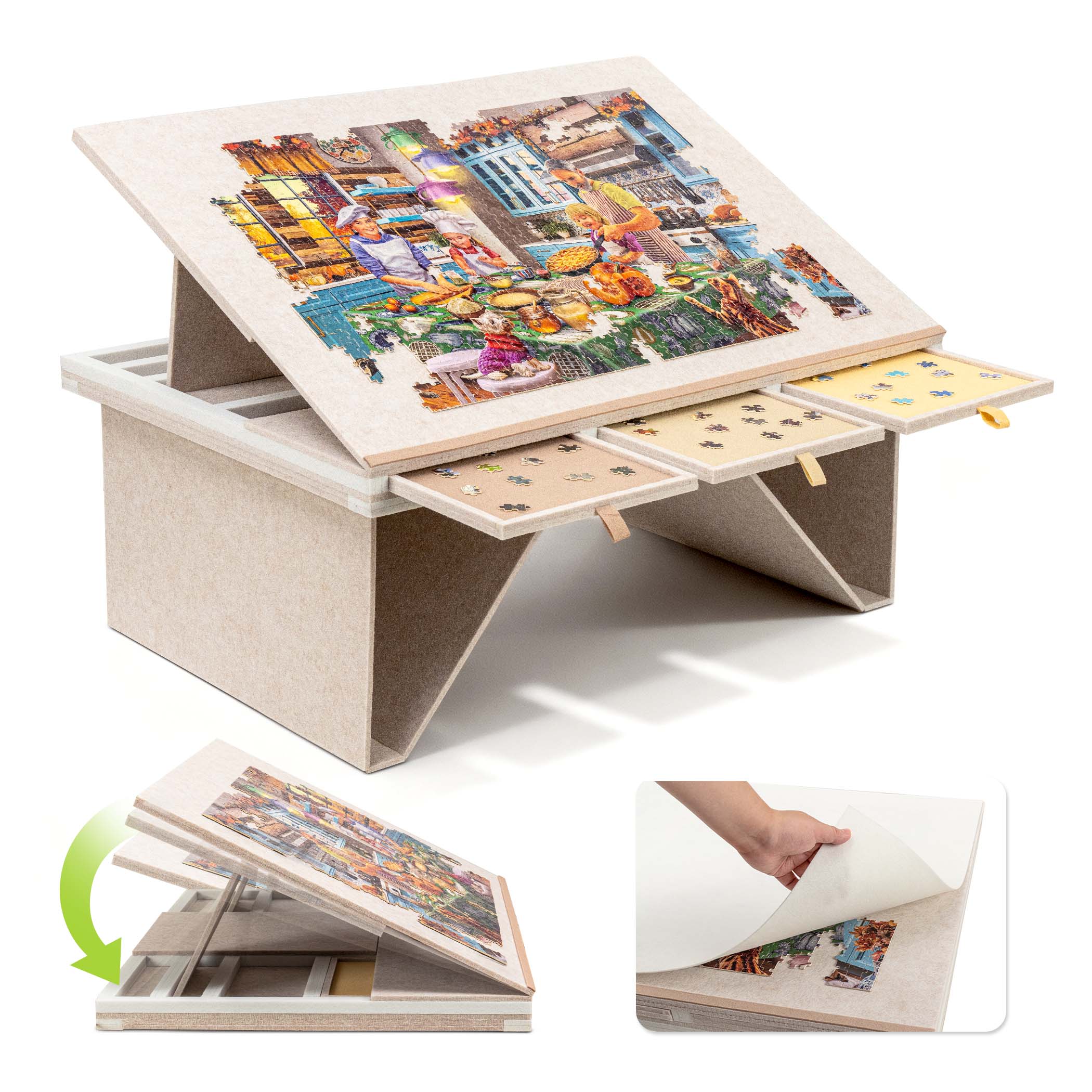 Tektalk Felt Jigsaw Puzzle Table with 3-Tilting-Angle, for 1500 Piece Puzzles