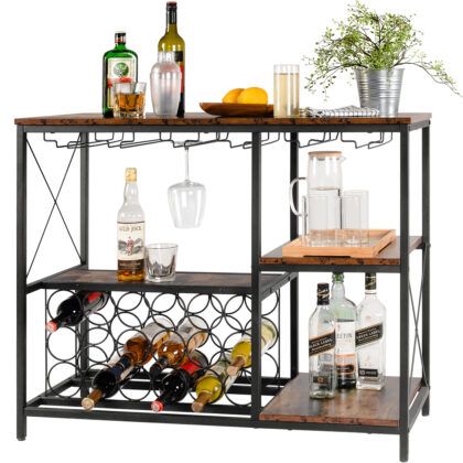Tektalk Wine Rack with Glass Racks and Solid Steel Frame, Ideal for Kitchen, Bar