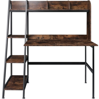 Tektalk Computer Desk with 4 Ladder Shelf Top Shelf Bookshelf – Rustic Brown