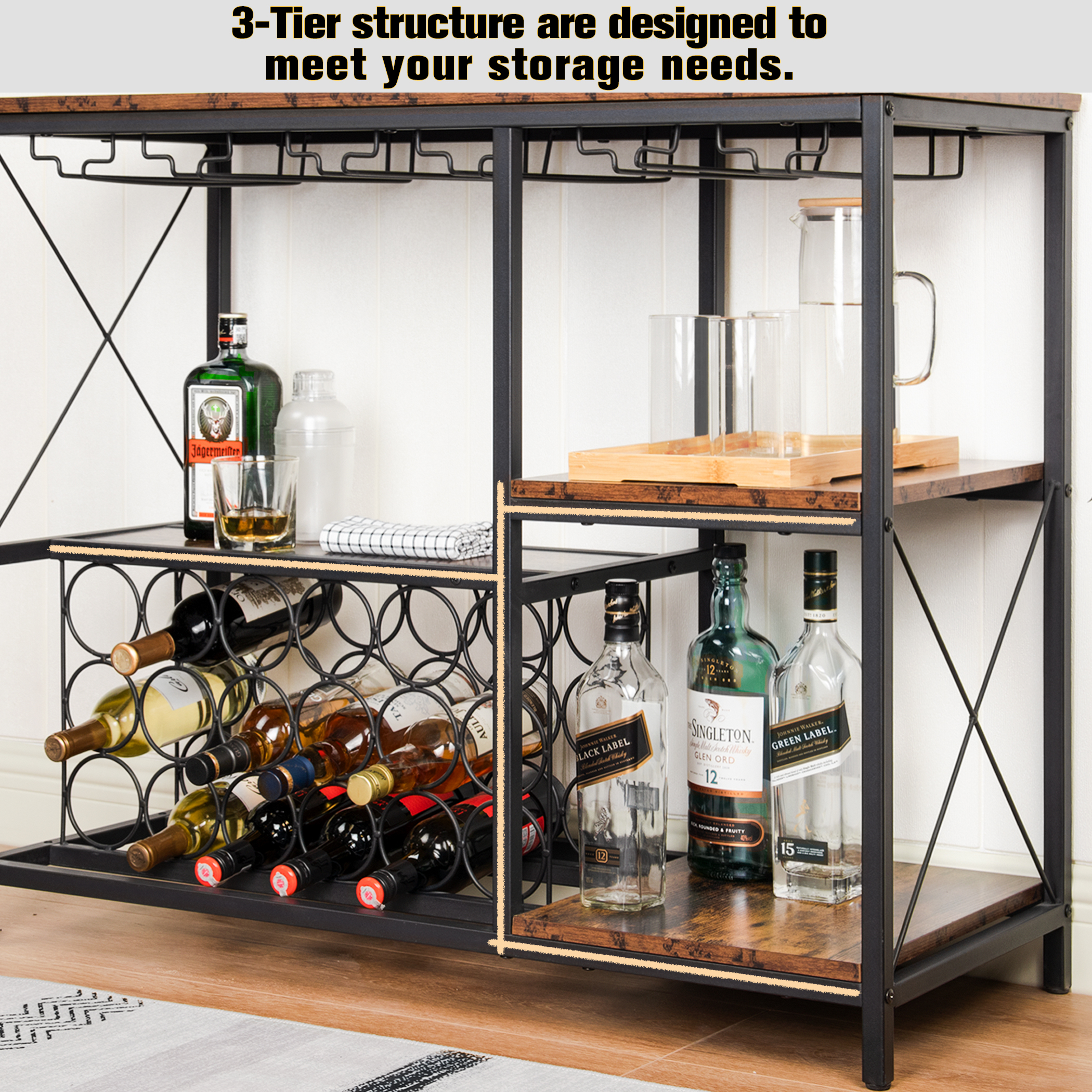 Tektalk Wine Rack with Glass Racks and Solid Steel Frame, Ideal for Kitchen, Bar - Image 5
