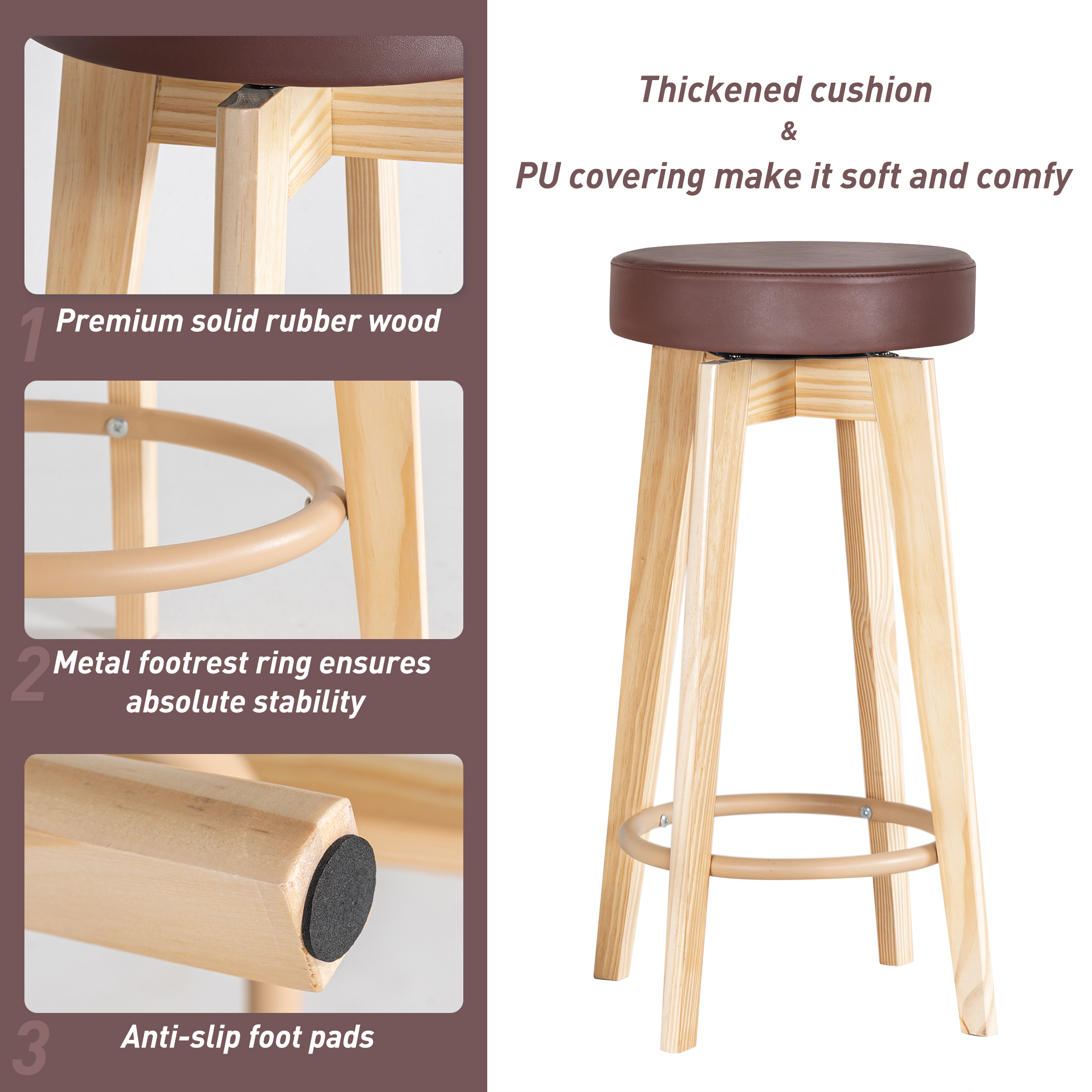 Tektalk 360° Swivel High Stool with PU Stool Top - Image 3