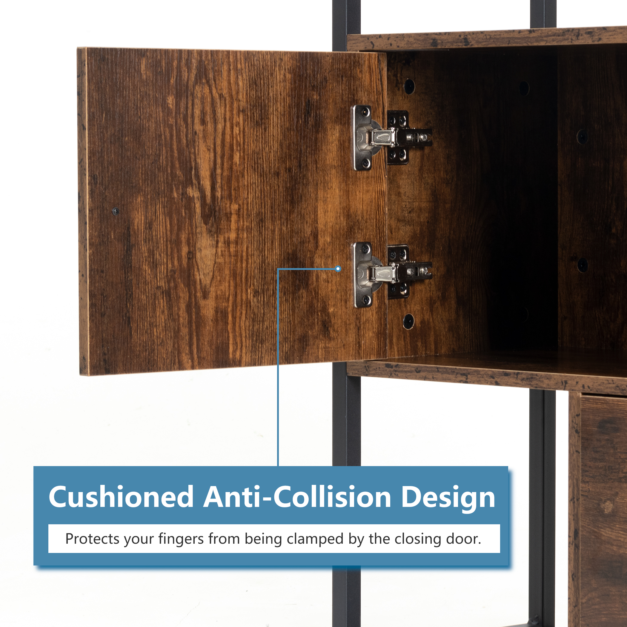 Tektalk Storage Cabinet Multipurpose Cabinet Industrial Bookcase with Open Shelf and Drawer for Kitchen, Living Room, Bedroom - Rustic Brown - Image 3